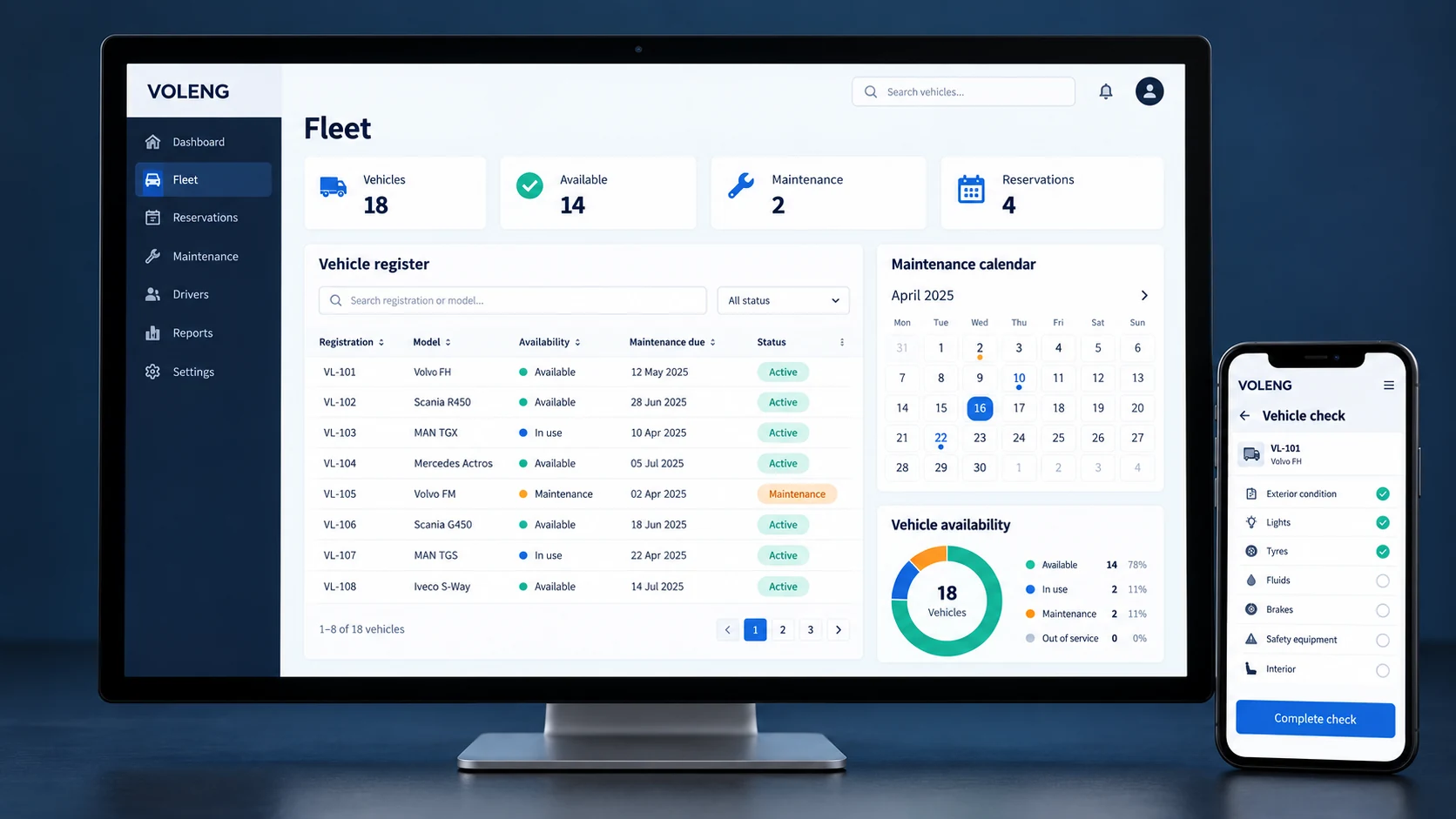 VOLENG Fleet — desktop & mobile